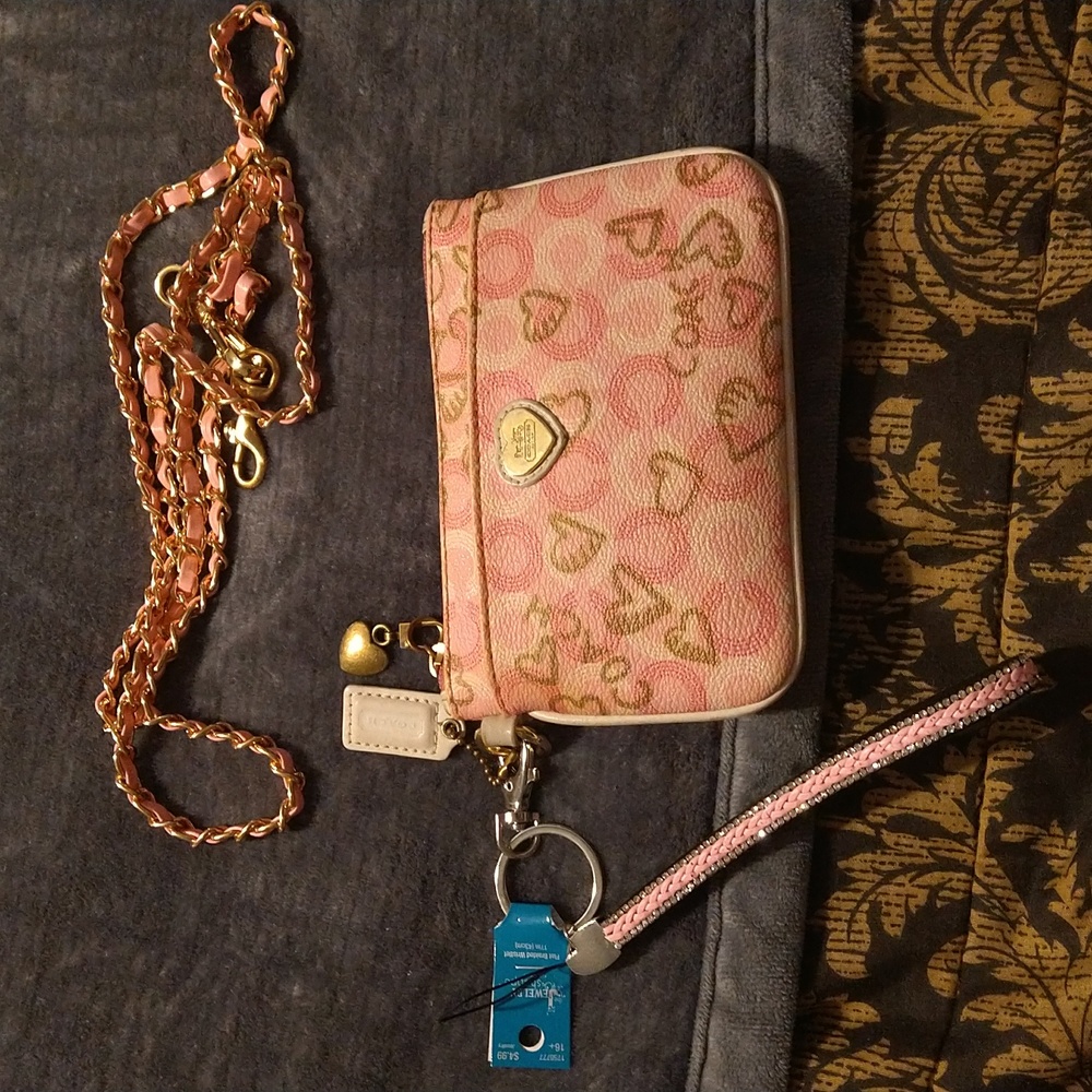 Coach Pink Wristlet with NEW Pink and Gold Crossbody Strap